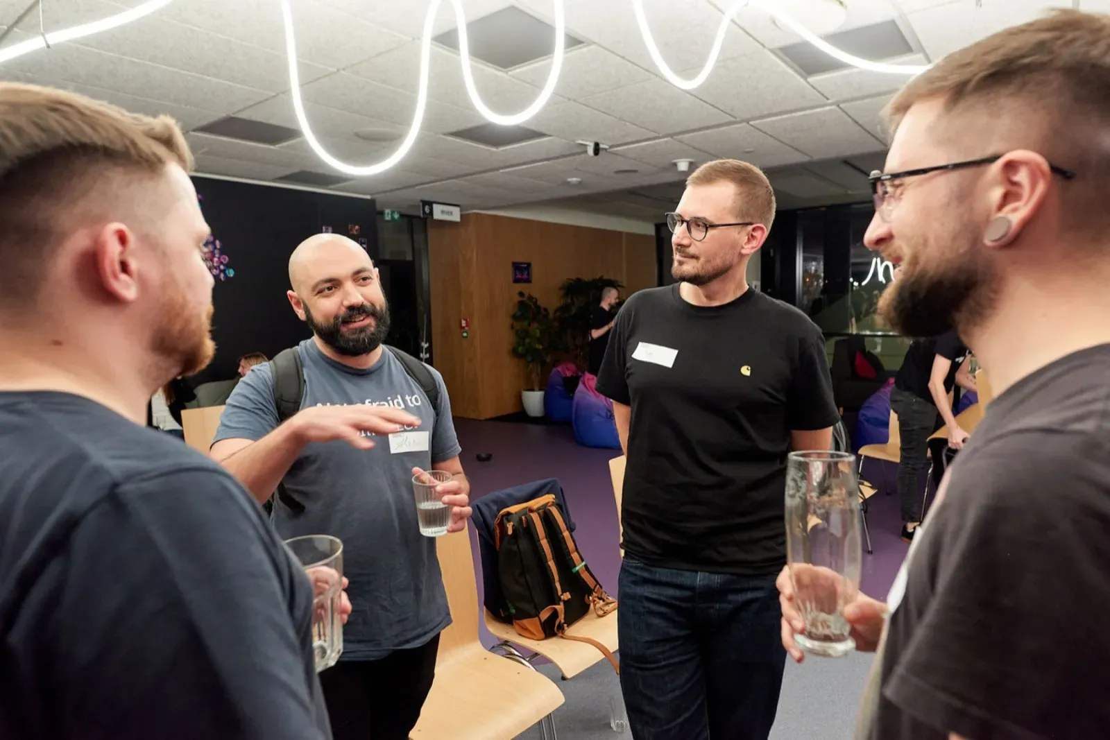 Engineering leaders networking between sessions