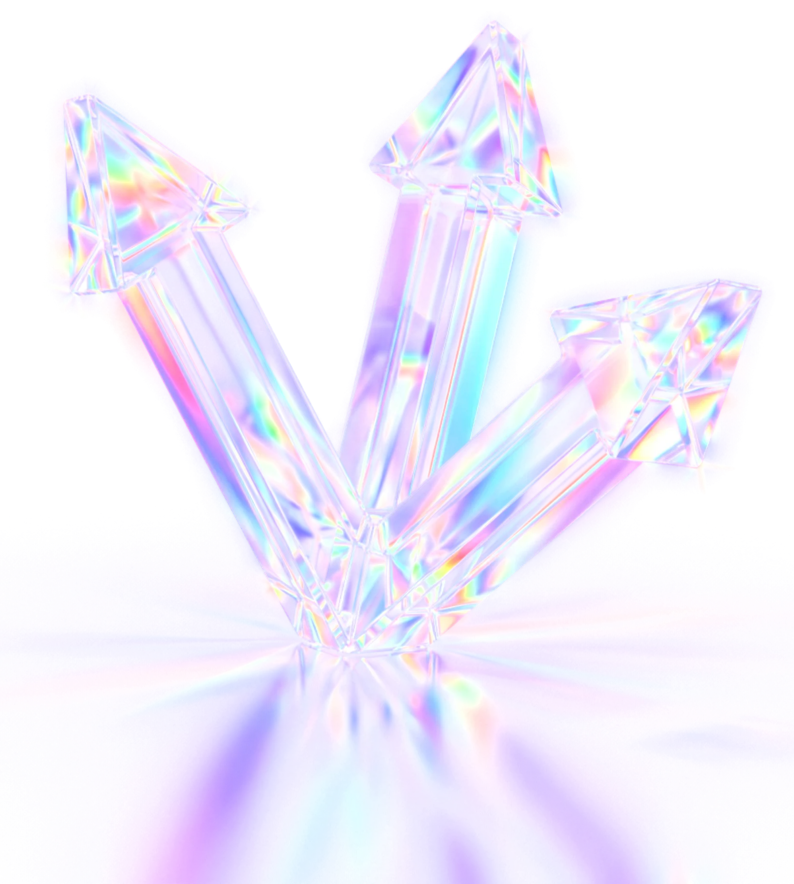 Three crystal glass arrows rising from one point, one each for leading people, technology and AI agents